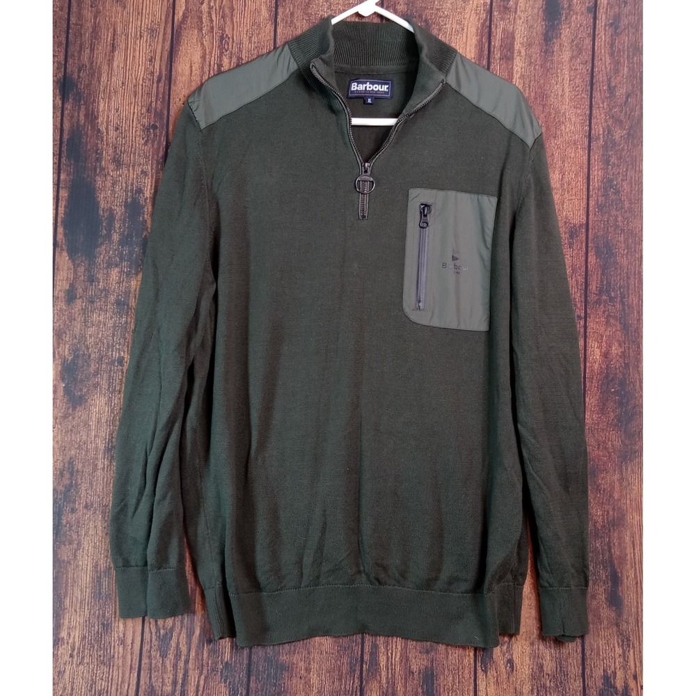 Barbour Mariner Mens XL Olive Green Cotton Quarter Zip Sweater MKN1232GN13